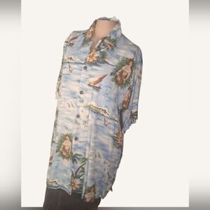 Go Barefoot Vintage Hawaiians Blue Island Print Shirt